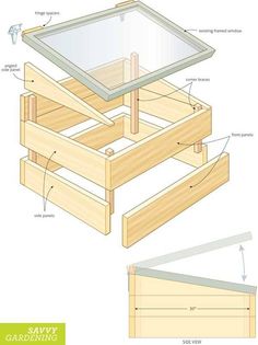 an image of a wooden table with glass top and instructions on how to build it