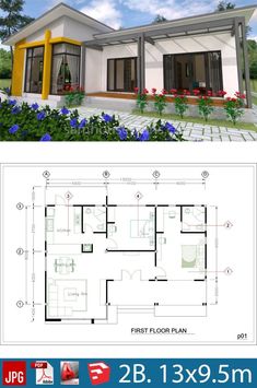 two story house plan with floor plans and measurements