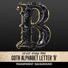 the letter b is made up of ornate black and gold letters, with an aged paper background