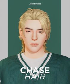 the character has blonde hair and is wearing a green sweater