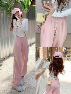 Material: Cotton, Polyester Size size Waist Hips Pant Length S S 60+cm 98cm 93cm M M 62+cm 102cm 94cm L L 64+cm 106cm 95cm XL XL 66+cm 110cm 96cm Jogging Pants Outfit Korean, Korean Fashion Pink, College Outfits Korean, Kawaii Pants, Soft Girl Clothes, Sweatpants Women, Cute Letter, Mode Rose, Pink Pleated Skirt