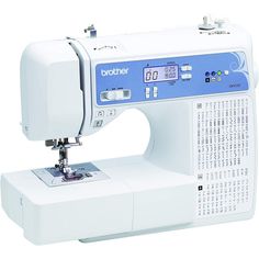 the brother sewing machine is white and blue