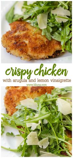 crispy chicken with arugula and lemon vinagrete is an easy dinner recipe