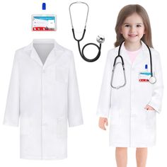 PRICES MAY VARY. Doctor Costume for Kids- GIFTINBOX kids doctor coat set include a white kids lab coat, a real stethoscope, and a doctor name tag. This kids doctor costume is made of kid-friendly materials, soft and breathable, not easily deformed, machine washable，and comfortable to wear. They can put on the lab coat, attach the ID badge with their own picture inside, and start seeing patients with the real function stethoscope. One Set For Two Roles Doctor & Scientist - GIFTINBOX kids doctor p Toddler Doctor Kit, Doctor Lab Coat, Kids Lab Coat, Halloween Doctor, Kids Doctor Kit, Kids Lab, Toddler Costumes Girl, Halloween Costume Toddler Girl, Doctor Coat