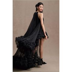 New With Tags Anthropologie // Mac Duggal Juliana High-Low Ruffle-Hem Tulle Black Gown Size 8 Retail $998 Style #68252 Polyester You're Sure To Be The Center Of Attention In The Show-Stopping Mac Duggal Juliana High-Low Tulle Tent Gown, Featuring A Sleek High Neck, Clouds Of Ruffles, And A Back That Effortlessly Cascades Across The Dance Floor. Polyester Tulle Outer Layer Tent Silhouette Ruffled High-Low Hem Invisible Back Zipper Spot Clean Bust - 18 Inches Length - 61 Inches Black Tie Optional Wedding Guest Dress, Tulle Outer, Black Tie Optional Wedding, Hi Low Gown, Black Tie Wedding Guest Dress, High Low Gown, Eva Dress, Bright Dress, Black Tie Dress