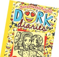 an adult coloring book with two girls in front of emoticions and the title dork diaries