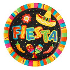 a paper plate with the word fiesta on it