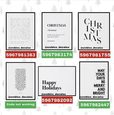 six christmas cards with different font and numbers