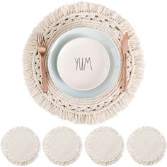 PRICES MAY VARY. THE RIGHT TOUCH of texture and elegant design can make a big decorative difference. SnugLife’s boho placemats set of 4 will add that just right dash of rustic chic decor 100% HANDMADE macrame placemats. From its cute tassels and farmhouse pattern, each braided piece is woven with care. Perfect cream placemats for any boho dining table NATURAL COTTON placemats for dining table or beautiful coffee table settings. Measures 16”x16". Use on tables at home, even in an office to spruce Macrame Placemats, Cream Placemats, Boho Dining Table, Boho Placemats, Modern Table Decor, Kitchen Bohemian, Round Table Mats, Modern Placemats, Bohemian Wedding Decorations