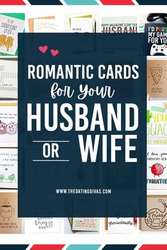 the words romantic cards for your husband or wife are on top of a collage of pictures