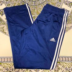 Never Worn, Unisex Fit. Navy In Color. Blue Athleisure Pants With Three Stripes Branding, Stretch Blue Bottoms With Three Stripes, Adidas Blue Cotton Pants, Blue Cotton Pants With Three Stripes, Adidas Trackpant, Adidas Blue, Adidas Pants, Blue Adidas, Adidas Women