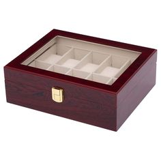 *  Beautiful box in high gloss rosewood finish  
 *  Holds up to 10 watches  
 *  Glass top Beauty Room Salon, Wood Watch Box, Big Watches, Leather Laptop Bag, Burl Wood, Welcome To The Family, Jewelry For Men, Watch Box, Burled Wood