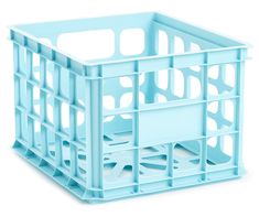 a blue plastic crate on a white background