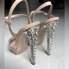 Miu Miu Nude Crystal Encrusted High Heels With Platform In Nude Patent Leather. Size 38, Us 8 Worn Once. Pristine Condition, Like New. 5.5” Heel With 1” Platforms Glamorous Leather Almond Toe Heels, Glamorous Leather Heels With Almond Toe, Glamorous Patent Leather Open Heel Heels, Glamorous Open Heel Patent Leather Heels, Leather Heels With Round Toe For Events, Glamorous Leather Gala Heels, Glamorous Leather Heels For Gala, Glamorous Closed Toe Leather Heels, Glamorous Leather Closed Toe Heels