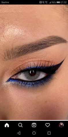 Prom Makeup For A Royal Blue Dress, Navy And Silver Makeup, Smoky Blue Eye Makeup, Blue And Black Eye Makeup, Navy Blue Prom Makeup, Blue And Black Makeup, Royal Blue Makeup Looks, Dark Blue Eyeshadow, Makeup Looks Blue