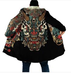 Hoodie Cloak, Mens Cloak, Oni Mask Tattoo, Tattoo 3d, Heels Short, Boots Long, Cloak Coat, Oni Mask, Sweatshirt Jean Jacket