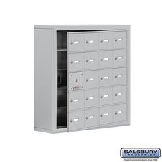 a large gray mailbox with many compartments