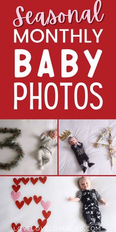 Collage of seasonal monthly baby photos. Baby Milestone Photos Monthly Pictures, New Year Photoshoot, Baby New Year, One Month Baby