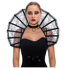 PRICES MAY VARY. Package Include: Renaissance Gothic Standing Collar Vampire Stand Up Lace Collar with Feather *1 Material: Made with high-quality materials including a mesh-boned support for added shape and structure with no itching. Real Natural Feather Promises durability and comfort, ensuring you look and feel regal throughout your event. Stand Up Structure Design: The mesh boned queen standing collar provides a mix of elegance and rigidity, ensuring the choker retains its shape while giving Evil Queen Costume, Elizabethan Collar, Victorian Halloween, Prom Costume, Lace Costume, Lace Cape, Mode Punk, Vintage Halloween Costume, Burlesque Costume