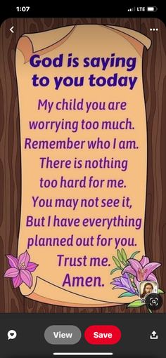 an old paper with the words, god is saying to you today my child you are worrying