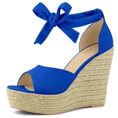 These wedges feature ankle tie up and a espadrille heel to add comfort and style to your everyday look. Easy to pair with favorite denim jeans, shorts, skirts, and your everyday casual wear!Wedge Heel Sandals.Espadrille Platform.Ankle Strap, Tie Up.Vamp: Faux Suede; Outsole: Espadrille+Rubber. Size: 10. Color: deep blue. Gender: female. Age Group: adult. Pattern: Solid. Material: denim/suede. Casual Adjustable Heels For Summer, Blue Wedge Sandals For Beach Season, Blue Round Toe Wedge Sandals For Beach Season, Casual High Heel Wedge Sandals With Adjustable Strap, Adjustable High Heel Espadrilles For Summer, Casual Blue Wedge Sandals For Summer, Casual Adjustable Wedge Heels, Adjustable Blue Heels For Summer, Adjustable Casual Heels For Beach Season