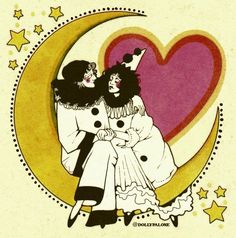 an image of two women on the moon with stars and hearts in the back ground