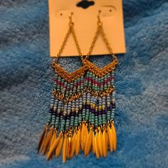 Colorful Pierced Tassel Earrings Gold-Tone H95 Glam Earrings, Blue Drop Earrings, Pineapple Earrings, Earring Kit, Moon And Star Earrings, Crystal Dangle Earrings, Tassel Drop Earrings, Kate Spade Earrings, Glitter Earrings