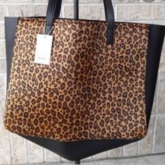 Nwt Tote Bag Exterior Color Black / Brown Department Women Strap Drop 9.5 Inches Pattern Animal Print Exterior Material Vegan Suede Inside, Vegan Friendly Leather Outside, Faux Fur Brand Deux Lux Style Tote Closure Magnet, Snap Theme Leopard Woven Leather Tote, Leopard Black, Brown Bag, Pattern Animal, Brown Bags, Black Tote, Floral Stripe, Fabric Bag, Black Tote Bag