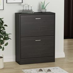 PRICES MAY VARY. 【Sufficient Storage Space】 - Overall sizes: 23.6”L x 9.4”W x 31.4”H. This entryway shoe storage cabinet features 2 flip drawers and each drawer contains 2 layers for shoes. This space-saving shoe cabinet will organize your shoes in an orderly way. Also, you can use the cabinet top to store daily essentials 【Durable Construction】 - This shoe rack cabinet with 2 drawers is made of particle board which ensure durability and sturdiness, the coated surface is smooth, wear-resistant a Modern Shoe Storage, 2 Tier Shoe Rack, Shoe Storage Cupboard, Hemnes Shoe Cabinet, Wooden Shoe Storage, Shoe Rack Storage, Bench With Drawers, Entryway Shoe Storage, Ikea Hemnes