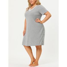 ABOUT US: A plus-size brand inspired by the need of its customers. We hope our clothing can match you on various occasions, with the proper tailoring to show your perfect curve and the comfortable fabrics that enables you a pleasant experience. This nightdress made from breathable pure cotton will keep you comfortable on a lazy day or a relaxed night. Round Neck and short sleeves create comfort and ease. Wearing this elegant nightdress to enjoy your home time, date nights, honeymoon nights linge Cotton V-neck Sleepwear For Loungewear, Comfortable V-neck Relaxed Fit Dress, Relaxed Fit V-neck Sleepwear, Casual V-neck Sleepwear For Lounging, V-neck Relaxed Fit Sleepwear For Lounging, Comfortable Solid Color Sleepwear For Relaxation, Casual V-neck Nightgown For Lounging, Casual Cotton V-neck Sleepwear, Comfortable V-neck Sleepwear For Relaxation