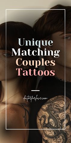 two women with tattoos on their arms and chest, the text unique matching couples tattoos