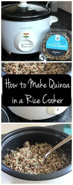 an image of how to make quinoa in a rice cooker with text overlay