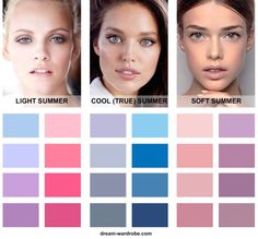 Types Of Summer Color Analysis, Seasonal Color Pallete, Light Summer Style, Color Analysis Summer, Cool Summer Palette, Light Summer Color Palette, Soft Autumn Color Palette, Soft Summer Palette