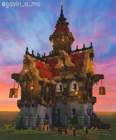 an image of a castle made out of legos in the sunset or sun set