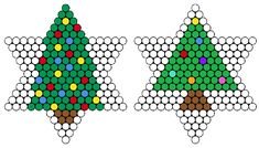 two christmas trees made out of circles and colored dots are shown in the shape of an ornament