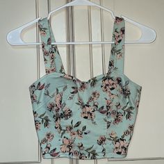 Vintage Corset Top That Best Fits Women’s Xs. Bought From A Boutique. Never Worn Personally And In Wonderful Condition! The Back Zips Up. Super Flattering Just Doesn’t Fit! Fitted Green Floral Print Crop Top, Fitted Floral Print Cropped Tank Top, Flower Corset Top, Flower Corset, Vintage Corset, Fits Women, Corset Top, Zip Ups, Blue Green