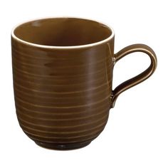 a brown striped coffee cup on a white background