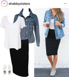 Blue Jean Jacket, A Skirt, Modest Fashion Outfits, Work Attire, Blue Jean, Black Skirt