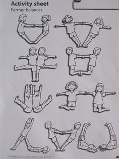 an activity sheet for children to learn how to balance on their hands and feet, with pictures of people doing different activities