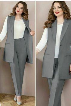 Shirt And Tie Combinations, 2piece Outfits, Corporate Dress, Shirt And Tie, Grey Suit, Stylish Work Attire, Business Casual Outfits For Women, Diy Travel