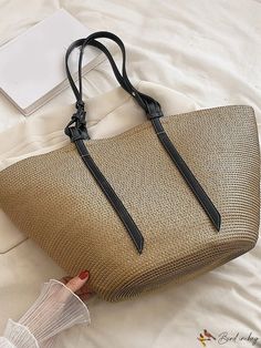 BirdinBag - Spacious Straw Bag for Stylish Summer Beach Vacation with Minimalist Design Summer Beach Vacation, Bag Bag, Handle Bag, Color Khaki, Beach Vacation, Summer Beach, Straw Bag, Top Handle, Minimalist Design