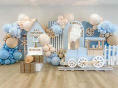 Train Birthday Party Backdrop, Choo Choo Train Birthday Party Decorations, Modern Train Party, Train Baby Shower Theme Boys, Train Birthday Balloons, Train Theme Baby Shower Ideas, First Birthday Train Theme, Train First Birthday Party, Train Theme Birthday Party Decorations