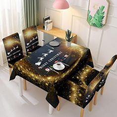 the table is covered with black and gold stars