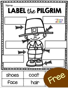 the label the pilgrim worksheet for kids to learn how to read and write