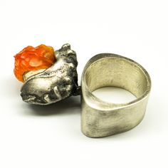 This fire opal ring is made of rough vivid colored stone. It is unique women silver ring that would be great gift for her or for yourself who likes  contemporary jewelry. Single edition Unique Rings With Raw Stone For Gift, Unique Rings With Natural Stones For Gift, Unique Rings With Natural Stones As Gift, Unique Rings With Lost Wax Casting As Gift, Unique Orange Ring Jewelry, Unique Opal Ring With Natural Stones For Anniversary, Unique Handmade Open Opal Ring, Handmade Unique Open Opal Ring, Unique Opal Gemstone Ring As Gift