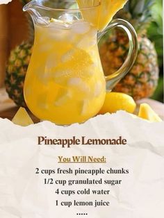 a glass pitcher filled with pineapple lemonade