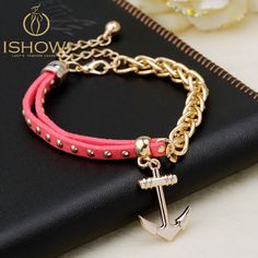 New gold chain Anchor bracelet leather bracelets pulsera ancla hot charm bracelet men pulseras mujer man jewelry bracciali uomo Anchor Bracelet Men, Man Jewelry, Mens Jewellery, Gold Plated Watch, Mens Gold Bracelets, Gold Ring Designs, Bracelet Men, Bracelet Leather