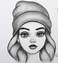 a drawing of a girl with long hair wearing a beanie and looking at the camera