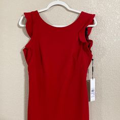 Nwt Calvin Klein Midsize Red Dress Size 6 Valentine Red Sleeveless Midi Dress With Ruffles, Red Sheath Sleeveless Summer Dress, Red Sheath Sleeveless Dress For Summer, Red Sleeveless Dress For Spring Formal, Elegant Red Sleeveless Dress With Ruffles, Red Sleeveless Lined Mini Dress, Red Sleeveless Midi Dress, Fitted Red Sleeveless Dress With Ruffles, Red Sheath Sleeveless Dress For Evening