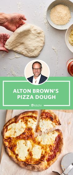 a pizza sitting on top of a wooden cutting board next to other food and utensils